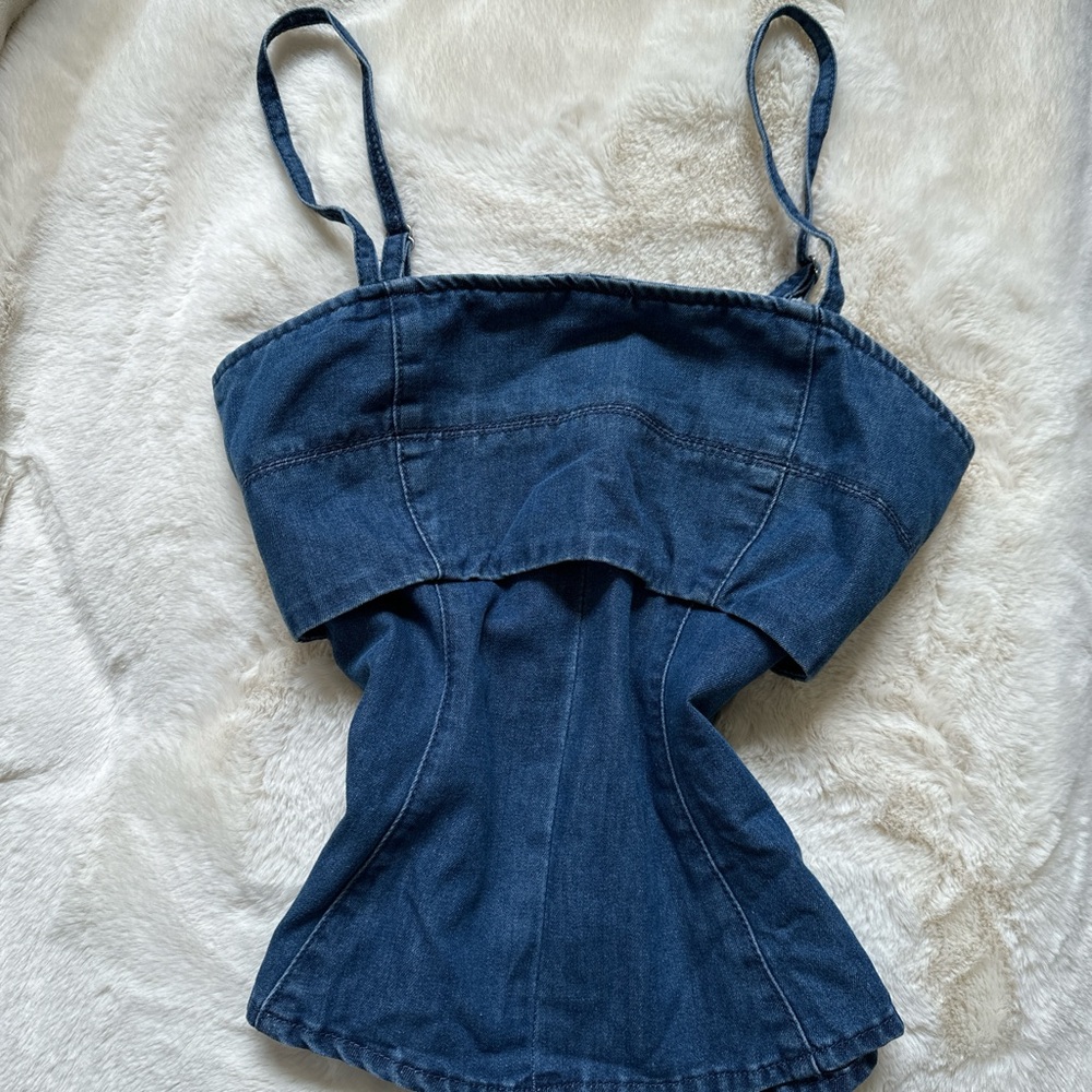 Denim Spaghetti Strap Bustier Top - Dark Blue